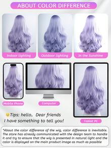 1 Synthetic Heat-Resistant Wig, Purple Long Rolled Wig With Bangs, 28 Feet Long, Made Of Fiber, Suitable For Daily Use, Natural Simulation Wig - Purple - View 8