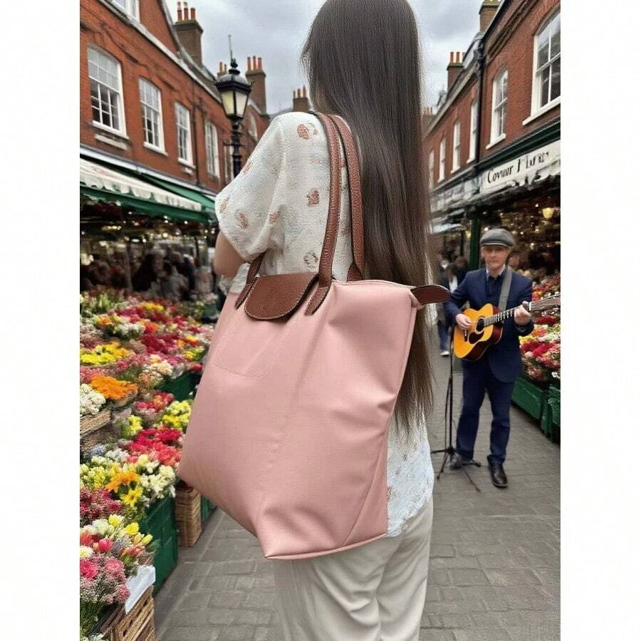 Large Capacity Tote Bag, Durable Nylon Shoulder Bag, Perfect For Commuting And Leisure, Logoless