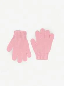 1 Pair Kids' Solid Color Knitted Gloves, Soft & Comfortable Five-Finger Gloves, Multiple Colors Available, Suitable For Boys And Girls Daily Wear To Keep Warm In Autumn/Winter - Multicolor - View 2