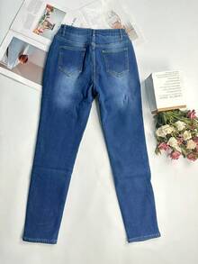 Women's Warm Thermal Lined Skinny Denim Jeggings For Winter - Blue - View 10