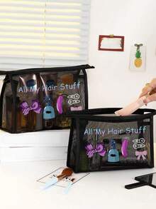 1 Stück Mesh Kosmetiktasche mit Haarschmuck Muster, multifunktionale Kosmetiktasche für Clips, Stirnbänder, rote Luftpolster Aufbewahrungstasche, tragbare Aufbewahrungstasche, Make-up Tasche, Hautpflege Tasche, Reiseaccessoires, Schlafsaalausstattung, Badezimmer Aufbewahrung, Schmuckaufbewahrung, Lippenpflege und Kosmetik Aufbewahrungstasche, Schulmaterial Tasche, Make-up Tasche, Urlaubsaccessoires - Verschiedenfarbig - Übersicht 2