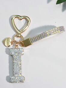 1pc White Ceramic Rhinestone Letter Keychain, Cute Personalized Bag/Car Key Chain, Simple Heart Decor For Mom, Friends, Valentine's Day Halloween Accessories Teachers Day Christmas Gift Ideas Bag Accessories Lanyards With Id Holder Car Accessories Bag Charms