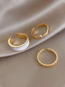 Set de 3 anillos abiertos ajustables de estilo minimalista vintage, joyería para uso diario y fiestas de niñas