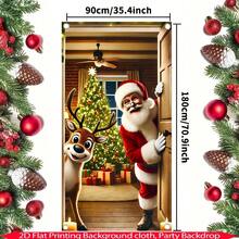 1 Bandera de puerta navideña plana 2D con 2 diseños de Papá Noel y renos, de diseño dinámico, de poliéster duradero para decoración de puerta interior y exterior en Navidad, Año Nuevo y festivales, cortina de puerta navideña
