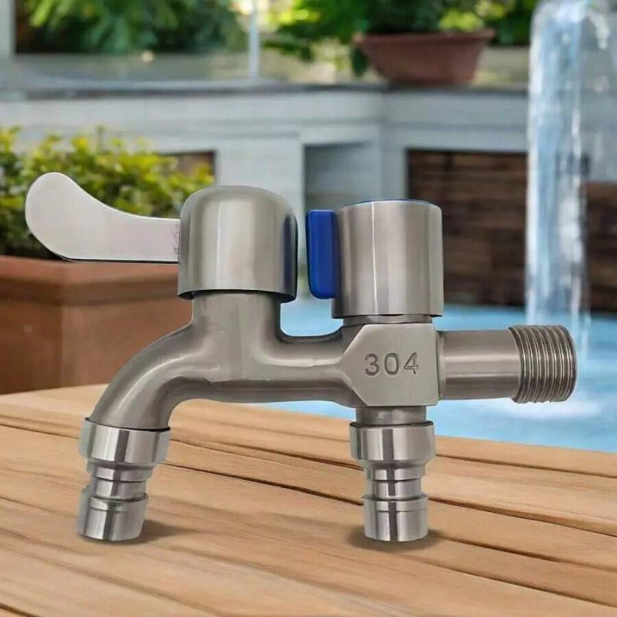 1 pieza Grifo de acero inoxidable de doble uso, para lavadora y entrada de agua al aire libre, duradero y fácil de instalar