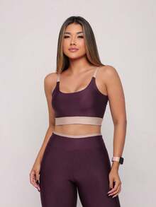 Premium Suplex Fitness Set With Pants And Non-Transparent Cup Top, Fitness Gym Clothing Kit, High Compression Leggings - 雙色巴西莓 - 查看 1