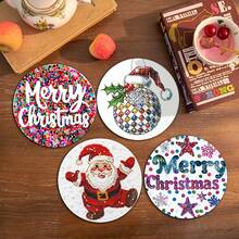 6 buc/set sau 420 buc/70 seturi suporturi pentru băuturi cu imprimeu de Moș Crăciun și paiete, suporturi rotunde absorbante din cauciuc, cu fund moale din cauciuc gros de 10 cm/2 mm, suport din cauciuc moale, suporturi decorative, potrivite pentru căni, decor pentru masă de bucătărie, decor pentru bucătărie, decor pentru masă