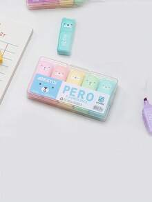 6pcs Colors/Set Cute Mini Bear Style Fluorescent Pen Macaron Color Oblique Tip Marker School Office Stationery Back To School