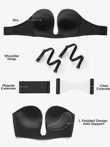 Wingslove Plus Size Women's Deep Plunge Strapless Bra - Multiway Push Up Low Cut Wireless With Convertible Clasp Extender, Adjustable Straps Bras, Lift