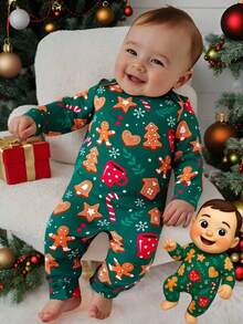 Baby Boy Christmas Snowman & Candy Cane Print Romper