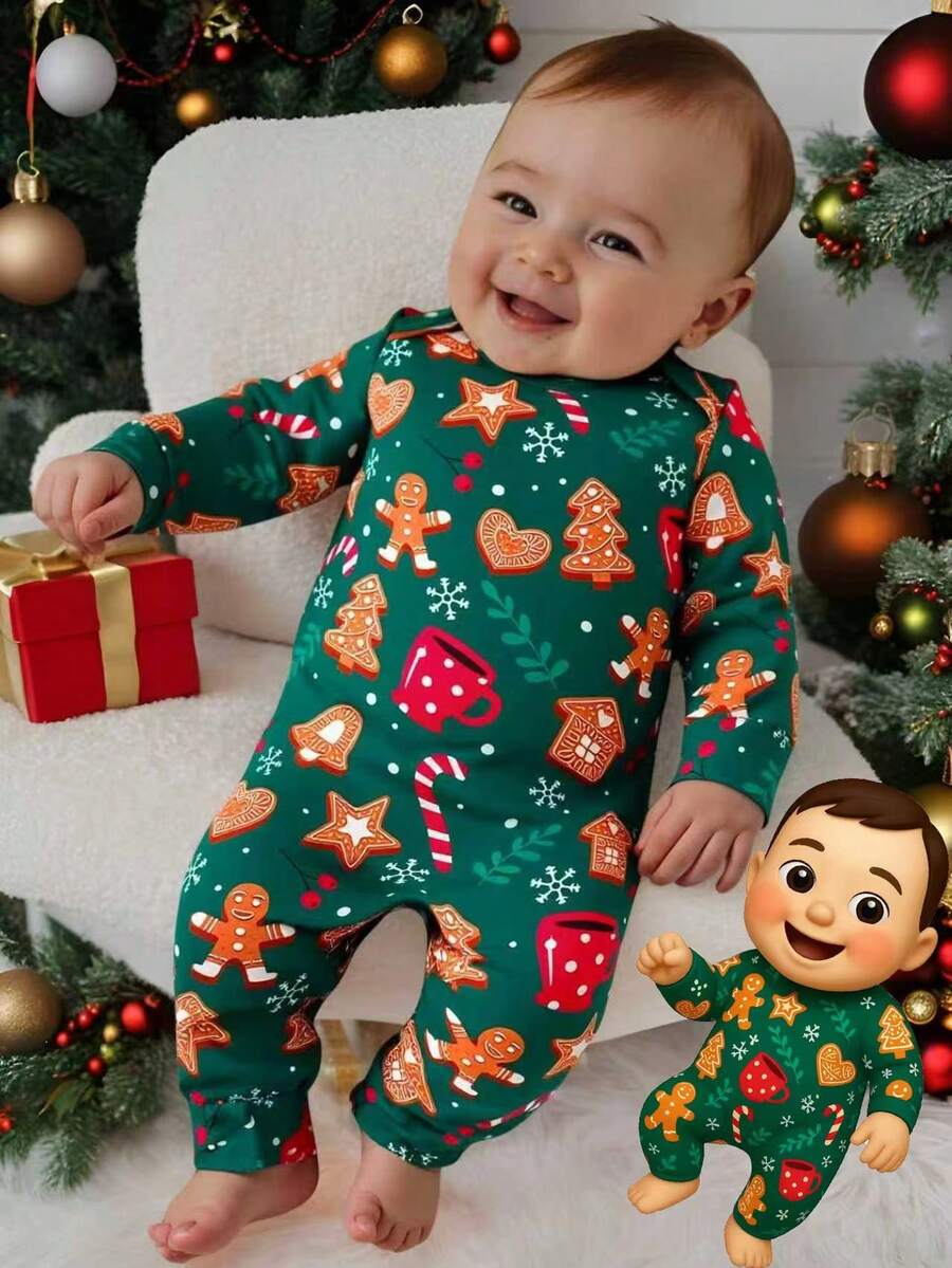 Baby Boy Christmas Snowman & Candy Cane Print Romper