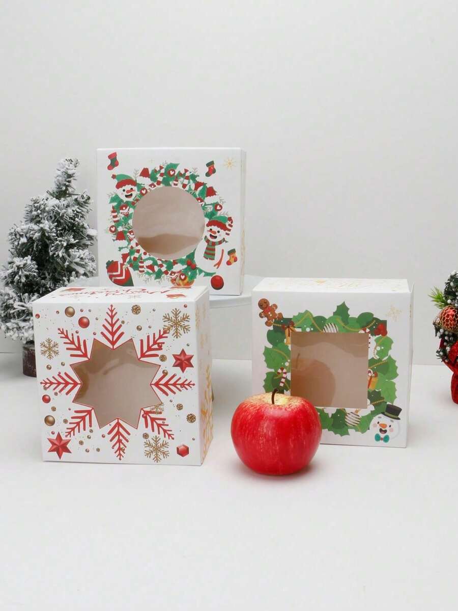 5 Stück/10 Stück Weihnachten mit transparenten Schaufenstern, Weihnachts-Gebäckbox, Keksdose, kreative Torte, Brot und Muffin, Weihnachtsgeschenkverpackung, Weihnachtsdekoration, Weihnachtspyjamas, Weihnachtsgeschenke, Weihnachtsdekoration - klein - Übersicht 1