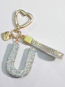 1pc White Ceramic Rhinestone Letter Keychain, Cute Personalized Bag/Car Key Chain, Simple Heart Decor For Mom, Friends, Valentine's Day Halloween Accessories Teachers Day Christmas Gift Ideas Bag Accessories Lanyards With Id Holder Car Accessories Bag Charms