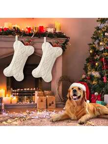 1pc Bone Shaped Christmas Stocking Decoration, White Christmas Stocking Suitable For Christmas Tree Hanging Decor, Fireplace Decor, Home Decor, Christmas Atmosphere Setting, Theme Party, Holiday Celebration