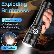 High Lumen Aluminum Alloy Ignition Flashlight, Equipped With 21700 Lithium Battery, 3000mAh Ultra-Long Battery Life, Suitable For Wilderness Survival, Camping, Fishing And Night Cycling, Rechargeable, For Travel - Black - View 6