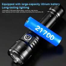 High Lumen Aluminum Alloy Ignition Flashlight, Equipped With 21700 Lithium Battery, 3000mAh Ultra-Long Battery Life, Suitable For Wilderness Survival, Camping, Fishing And Night Cycling, Rechargeable, For Travel - Black - View 11