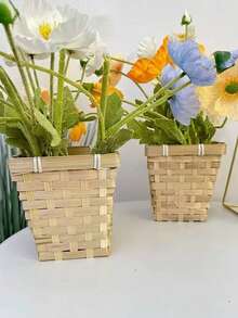 Woven Flower Basket, Small Bamboo Basket, Desktop Organizer Storage Basket, Bamboo Woven Basket, Woven Basket - Khaki - View 7