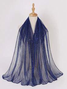 1 pezzo Sciarpa bandana leggera da donna con paillettes di colore unito, foulard, hijab mediorientale, scialle decorativo, adatto per uso quotidiano