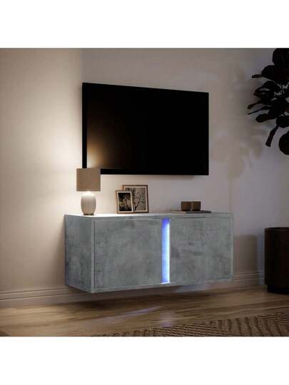 VidaXL TV Wand Unit LED Lighting 80x31x35 Cm Concrete Grijs view 5