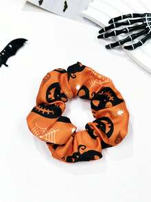 4pcs Halloween Elements Women's Fashion Elegant Fabric Pumpkin, Skull, Spider Web Print Hair Scrunchies Ponytail Elastic Hair Ties, Suitable For Outings And Daily Hairstyle Decoration Accessories - Multicolor - View 8