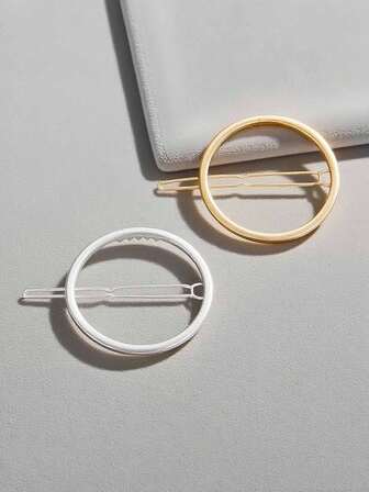 2PCS Minimalist Hair Clip For Women And Girls, Newly Designed Hollow Hoop Round Circle Geometric Metal Hair Clip Bobby Pin Ponytail Holder Hair Accessories(Gold & Silver), Claw Clips, Hair Slide, Hair Barrettes