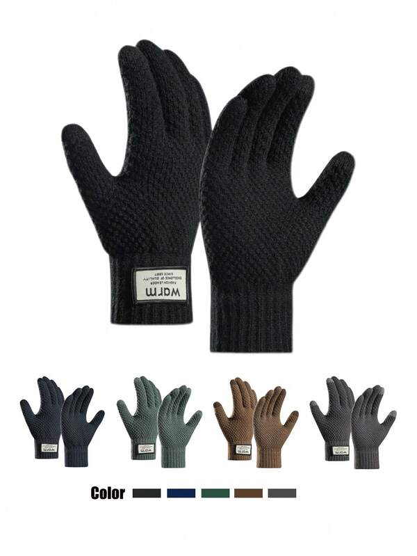 1 par de guantes tejidos, guantes gruesos y cálidos para hombres para ciclismo al aire libre en invierno con pantalla táctil
