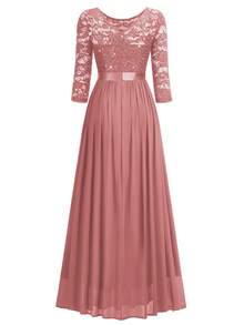 MIUSOL Women's Elegant Sequin Floral Lace Contrast Chiffon Pleated Hem Maxi Dress, Ruched High Waist A-Line Silhouette, Perfect For Formal Party, Wedding Guest, Evening , Anniversary - Bụi hồng - Xem 8