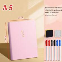 1 Erasable Notebook With 6 Pens + Eraser + Cloth, Removable Writing Board, High-Quality A4 Student/Children Sketchbook, A5 Scratch Paper Notebook, Work Goal Planner Board (Random Color Eraser)