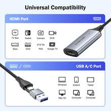 Lemorele AC05 HDMI Video Capture Card USB/Type-C Collector HDMI To USB Mobile Phone As Monitor Laptop/SLR Camera Live Streaming Monitoring Recording Compatible With Windows OS System For PS Switch - Grey - View 2