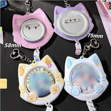 1pc Minimalist Cat Meow Badge Protective Case, Cute Cat Tail & Ear PVC Decor Brooch Display Transparent Card Holder