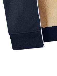 男士连帽夹克，保暖内衬防风外套，春、秋、冬休闲百搭外套，抓绒材质 - 藏蓝色 - 查看 5