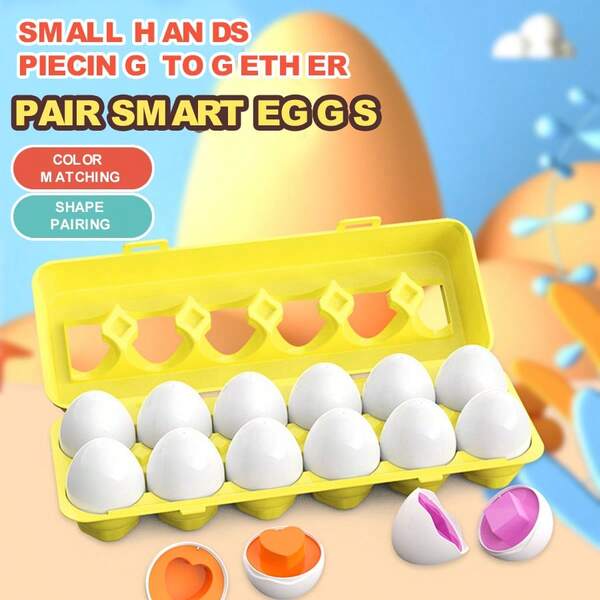 12pcs/Set Children's Matching Egg Toys (With Storage Box), 3D Shapes, Numbers/Geometric Matching, Montessori Learning, Math Toys, Shape Matching Game, Educational Toys For Kids, Christmas/Halloween/Birthday Gift