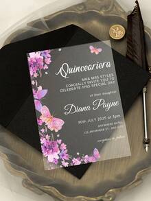 Acrylic Wedding Invitation: Custom Elegant Party Invites, Custom Acrylic Wedding Invitation, Acrylic Invites, Luxury Invite, Transparent Invitation, Custom Acrylic Wedding Invitation, Acrylic Invites, Minimalist Acrylic Invite, White Ink Acrylic Invitation, Transparent Invitation - Multicolor - View 5