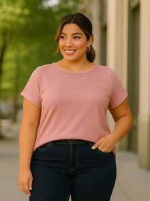 PLUS SIZE BLOUSE PLAIN CASUAL MODERN BASIC CURRENT CONTEMPORARY VISCOLYCRA - Rosa Oxidada - Ver 1