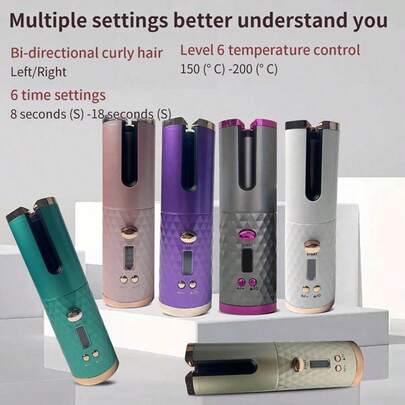 具有自动关闭功能的无线自动卷发器 - 6 种温度设置带 LED 显示屏，USB-C 快速充电，烧伤保护 - 专业美容院和家用卷发器，适合所有发质 - 女性生日/母亲节礼物，适合各种头发长度的卷发器，耐用的造型工具，特殊场合造型，时尚的设计，高品质的结构