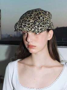 1pc Unisex Fashionable Dual-Color Adjustable Brimmed Hat, Animal Print Design (Leopard, Cow) Made Of Polyester Fiber, Suitable For Spring, Summer, Autumn, Back To School, Casual Wear, Party