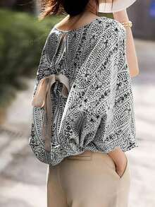 Camisa de mujer con ajuste holgado y estampado geométrico - Multicolor - Ver 2