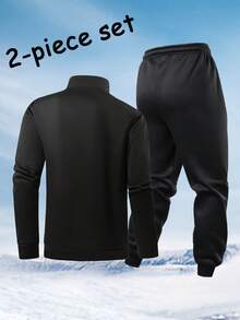 Herren Fleece gefütterter Freizeitanzug, Hoodie mit Reißverschluss und Kordelzug Jogginghose 2 Stücke Set, geeignet für Laufen und Workout, Herbst/Winter