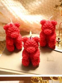 1 pieza Vela aromática de oso de rosa hecha a mano DIY, decoración creativa para el dormitorio. Vela aromática para el Día de San Valentín, regalo de Navidad con diseños de renos y copos de nieve.