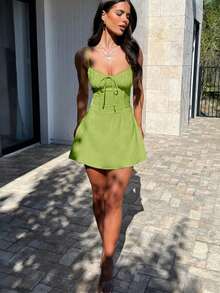 Cute Bow Backless A-Line Dress, Sexy Slim-Fitting, Spring/Summer Fashion,Sexy Sleeveless Lace-Up A-Line Dress, New Summer Women Clothing Design - Green - View 6