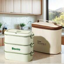Bentobox Acero Inoxidable 304 para Estudiantes - Doble/Triple Capa, Sellado Hermético Anti-Fuga, Compartimentos Divididos, Apto para Calentar en Microondas, Caja de Almuerzo y Conservación Alimentos - verde-3N - Ver 6