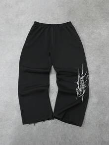 Men's Fashionable Gothic Graphic Print Straight Leg Sweatpants, Versatile Streetwear