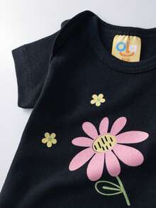Body Bebê Manga Curta Florzinha Preto 0308 - Ola Kids - Preto - Visão 3