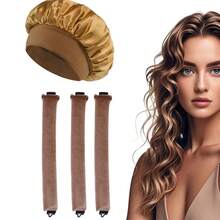 4件套卷发器套装：宽边缎面帽 + 3个免加热卷发棒。女士休闲经典纯色弹力柔软睡眠帽，浴帽，仿丝发巾，带弹力带保护头发，宽檐高弹力头带睡眠帽，户外护发帽，透气柔软睡眠帽，无需加热即可整夜卷发，3个钩状弯曲造型棒，轻松打造卷发，卷发器，卷发棒，卷发工具，无热卷发器，卷发梳，美发设备，无热波浪，旅行必备，旅行必备，发型，美发，卷发，卷发棒，卷发器，无热卷发，无热卷发，卷发器，卷发棒，卷发，卷发工具，卷发棒，卷发扩散器，头发，旅行，美发产品，美发工具，美发用品，理发师，理发配件，理发店，美发设备 - 彩色 - 查看 7