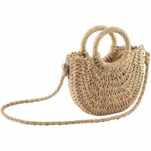 Small Summer Beach Straw Bag Women Crossbody Top Handle Shoulder Handbag Handwoven Rattan Clutch Purse - Light Brown - View 1