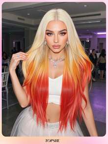 TOPSHE 13*4 HD Spitze Mehrfarbig 30 Zoll lange gerade Haare ohne Pony, Kostüm für Halloween für Damen, hitzebeständige synthetische Perücken für Frauen, Party, Cosplay, Y2K, Halloween Hot