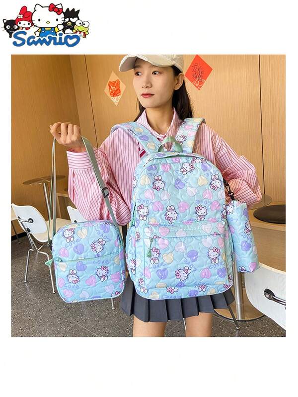Sanrio Sanrio Hello Kitty Backpack For Boys And Girls, 6th Grade Printed New Style, Thickened Backpack For Primary And Secondary School Students, Spine Protection, Ultra Light Three Pieces Set Backpack Bag