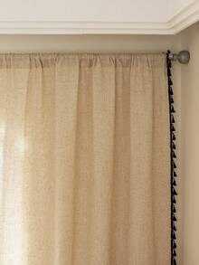 1 件装美式实心竹亚麻半遮光厨房窗帘，日式简约黑色流苏房间隔断窗帘，适合农舍装饰，适用于平开窗、卧室、餐厅、客厅、书房、阳台、露台、酒店、咖啡厅、四季皆宜