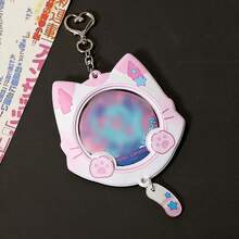 1pc Minimalist Cat Meow Badge Protective Case, Cute Cat Tail & Ear PVC Decor Brooch Display Transparent Card Holder