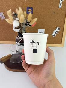 25 sets de 330ml de vasos desechables de papel para café pintados a mano en - Blanco - Ver 7